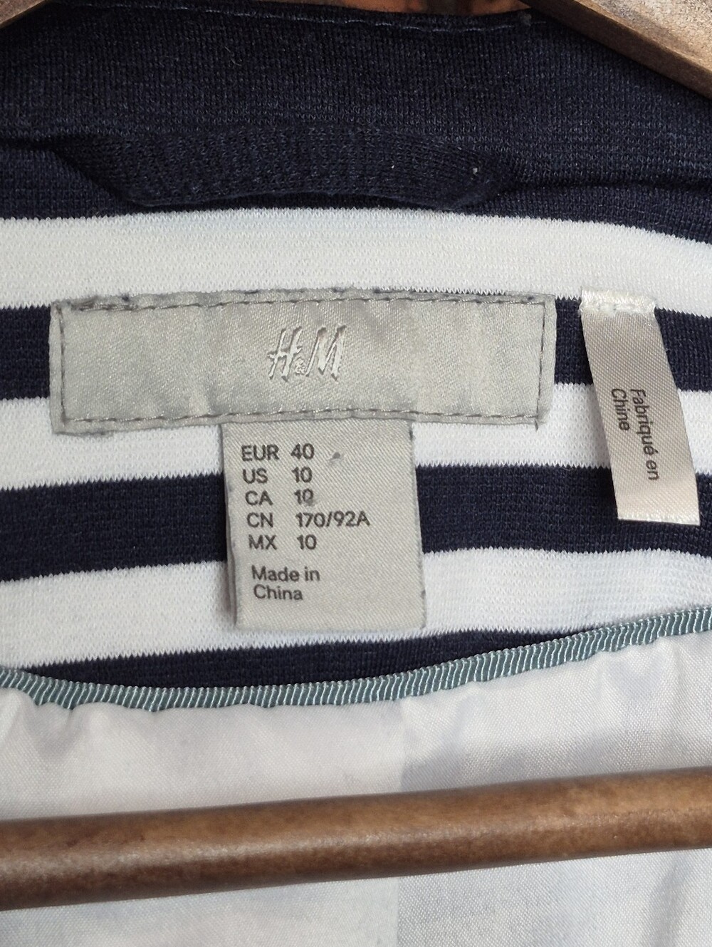 H&M Breton Stripe Cropped Blazer Nautical Open Front Tailored Structured Jacket - Picture 7 of 8